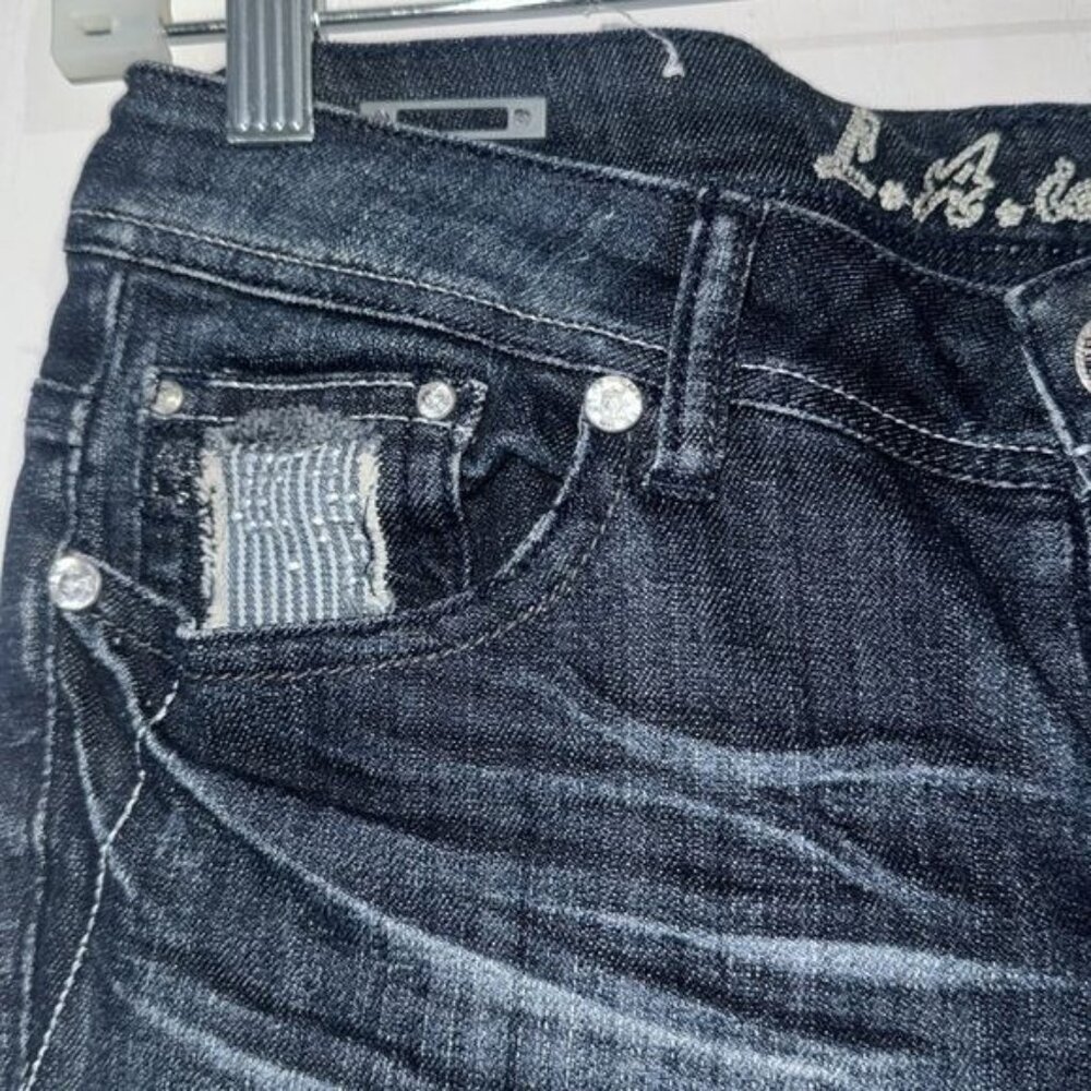 L.A. Idol Womens Distressed Dark Wash Denim Capri Jeans Size 9 Cotton/Spandex - Picture 4 of 10